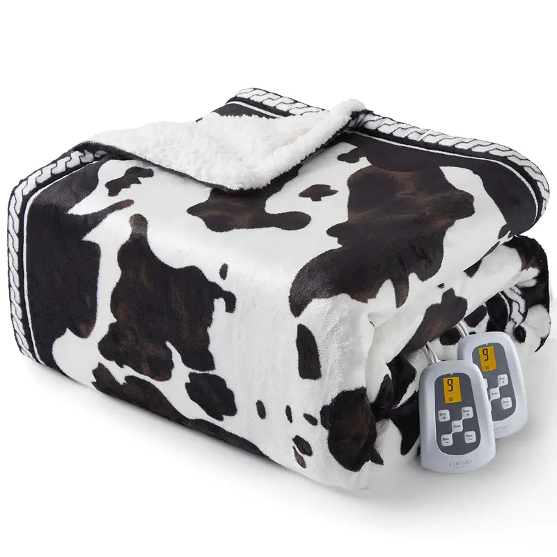 Garvee Heated Electric Blanket Queen Size with LCD Dual Controller, Cow Print Heating Blankets, 10 Heat Levels & 1-12H Time S...