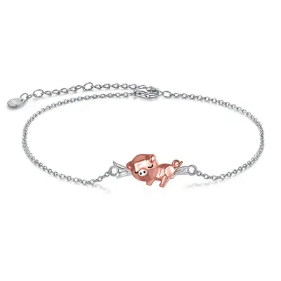 Sterling Silver Two-tone Pig Charm Bracelet