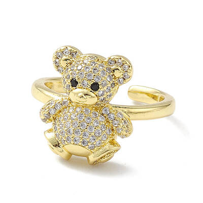 Clear Cubic Zirconia Bear Open Cuff Ring