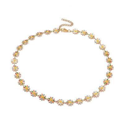 Enamel Daisy Link Chain Necklace