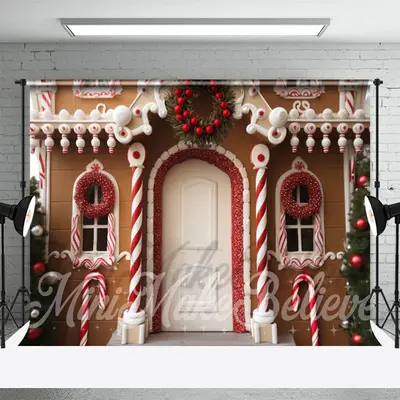 Arched Door House Christmas Backdrop For Photography - Aperturee