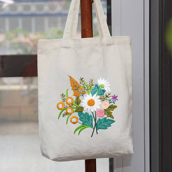 DIY Flower Pattern Tote Bag Embroidery Kit