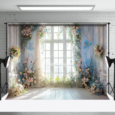 White Window Spring Colorful Floral Wedding Backdrop