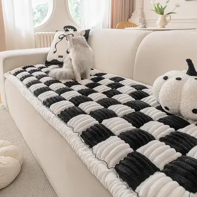 Plaid Pattern Sofa Cover, 1 Count Soft Comfortable Sofa Mat, Multipurpose Couch Sofa Protector for Home Living Room Dormitory...