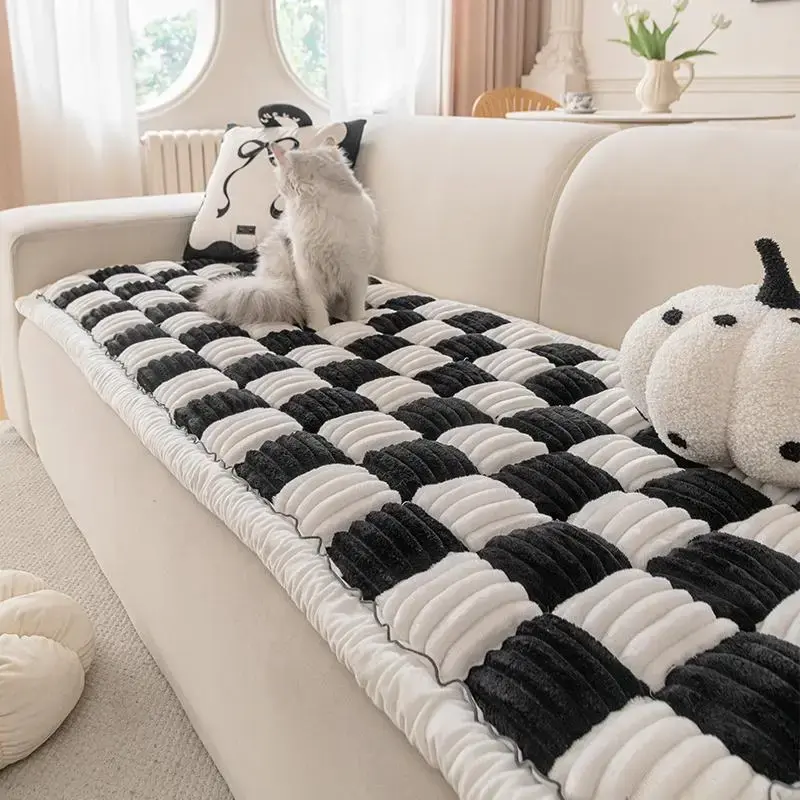 Plaid Pattern Sofa Cover, 1 Count Soft Comfortable Sofa Mat, Multipurpose Couch Sofa Protector for Home Living Room Dormitory...