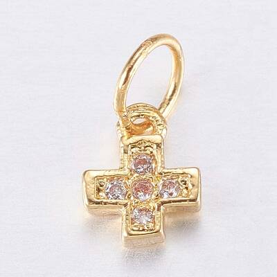 Brass Micro Pave Cubic Zirconia Tiny Cross Charms