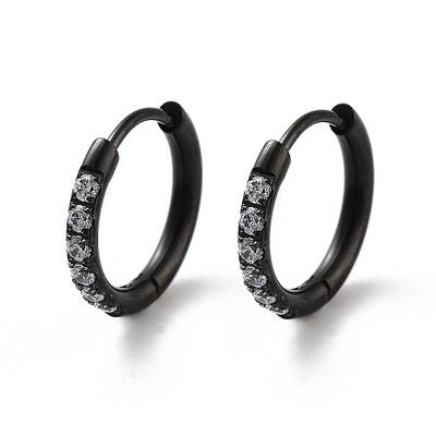 Ion Plating(IP) 316 Surgical Stainless Steel Pave Clear Cubic Zirconia Hoop Earrings Women
