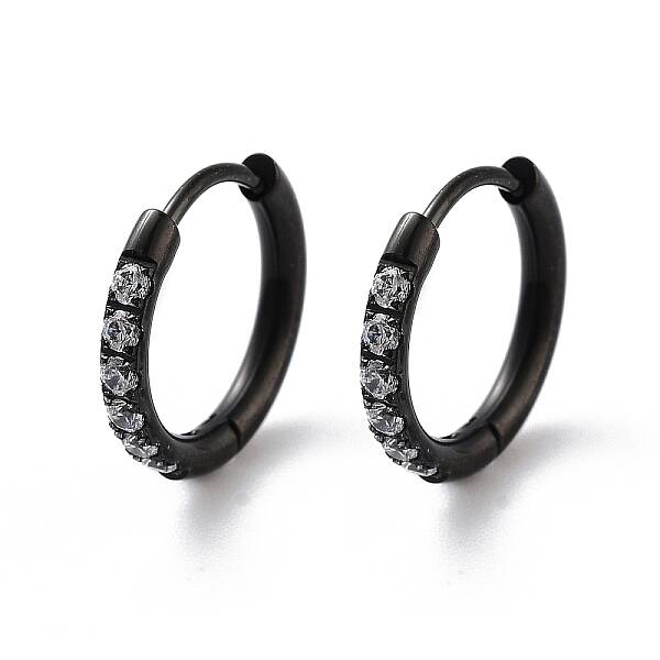 Ion Plating(IP) 316 Surgical Stainless Steel Pave Clear Cubic Zirconia Hoop Earrings Women