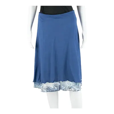Layered Knee Length Flare Skirt Blue 90s Floral Womens S