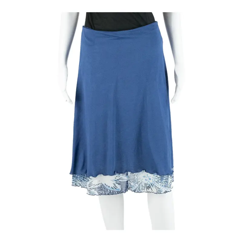 Layered Knee Length Flare Skirt Blue 90s Floral Womens S