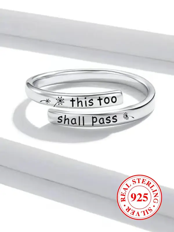 S925 Sterling Silver Cute Letter Engraving Cuff Ring, Fashion Jewelry for Party, Daily Clothing Decor, Trendy All-match & Exq...