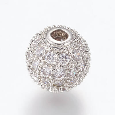 Brass Micro Pave Cubic Zirconia Beads