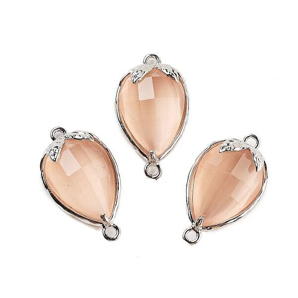 Cat Eye Faceted Teardrop Connector Charms