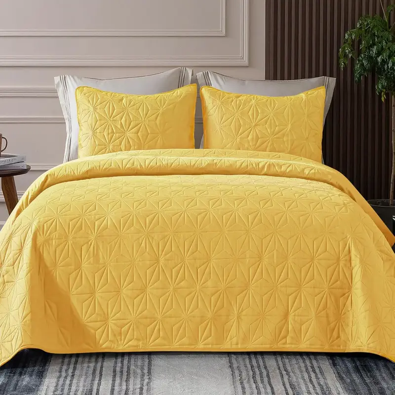 Whale Flotilla Quilt Bedding Set, Soft Quilts Bedspreads for All Seasons, Lightweight Geometric Star Pattern Coverlets 3 Piec...