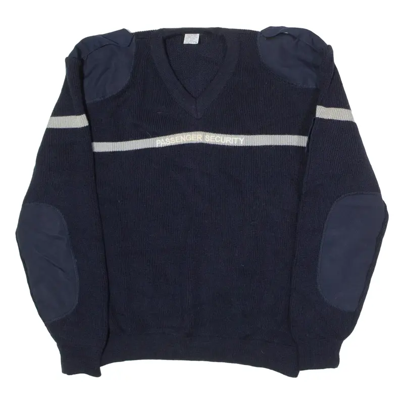 LA FALAISE Passenger Security Mens Heavy Knit Jumper Blue Striped Wool XL