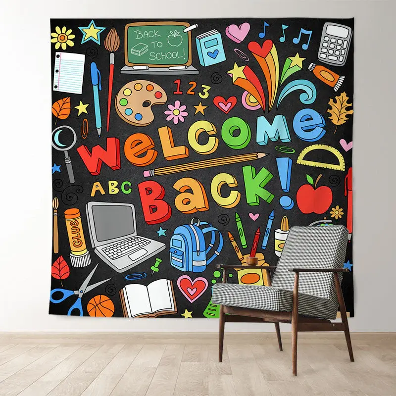 School Supplies Welcome Back To School Backdrop - Aperturee