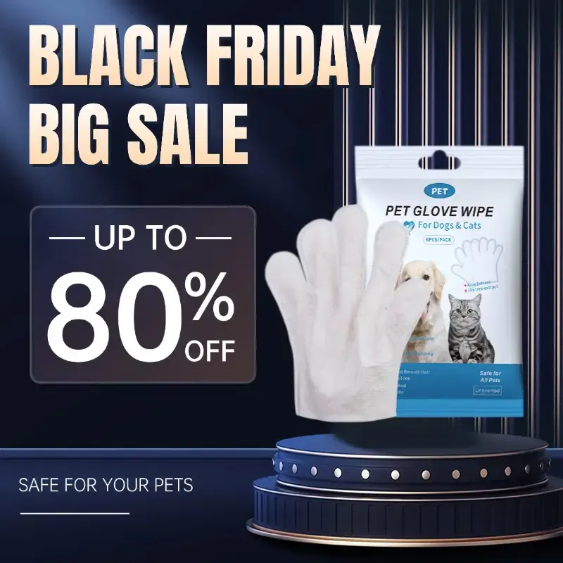 【Promotion！】Pet Glove Wipes for Dogs & Cats,Hypoallergenic Pet Wipes， Disposable No-Rinse Grooming,6PCSAll-Purpose No...