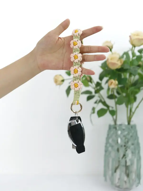 Summer Boho Handmade Flower Rope Braided Keychain, Niche Personalized Keychain, Vintage Ethnic Style Keychain For Women & Men