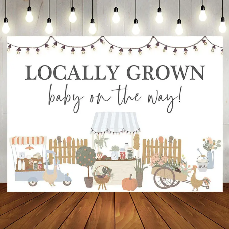 Locally Grown Chick White Rural Baby Shower Backdrop - Aperturee