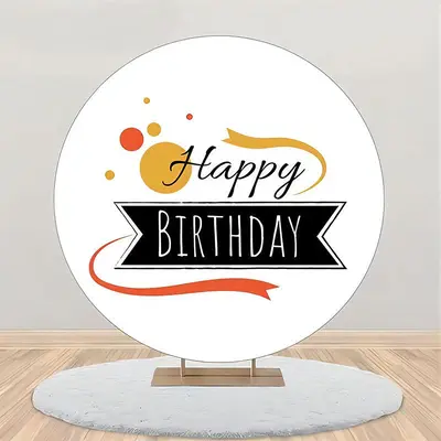 Black Sign Golden Dots Round Happy Birthday Backdrop - Aperturee