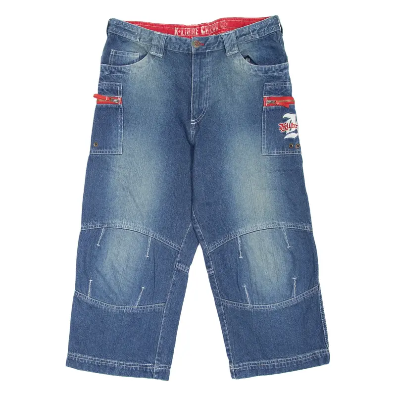 K-LIBRE CREW 3/4 Length Boys Jeans Blue Loose Straight Stone Wash W31 L21