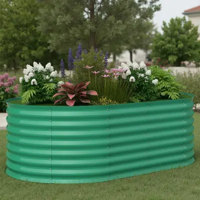 Garvee 6' X 3' X 2' Oval Galvanized Raised Garden Bed, Outdoor Metal Planter Box for Flowers, Vegetables & Herbs, Green