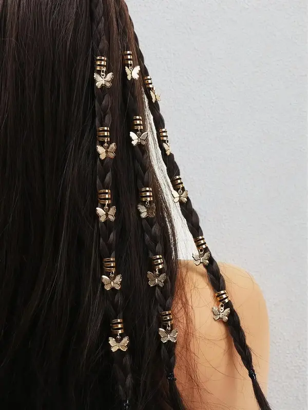 20pcs Butterfly Decor Alloy Plain Hair Ring, Mini Butterfly Design Metal Hair Clip, Fashion Hair Accessories for Girls & Wome...