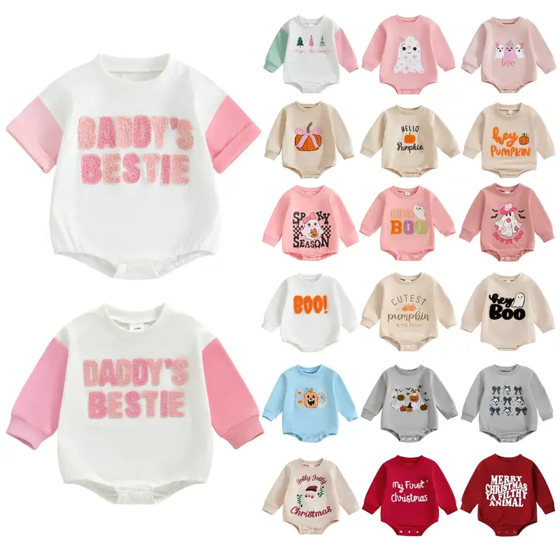 Newborn Baby Boy Girl Outfit My First Halloween/Christmas Outfits Infant Sweatshirt Bubble Cute Outfit Fall One Piece Clothes...