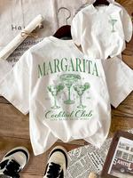 Women's Margarita Cocktail Club Print Round Neck Tee, Vintage Trendy Casual Short Sleeve T-shirt for Daily Wear, Ladies All S...