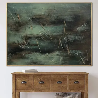 Large Abstract Dark Green Paintings On Canvas Heavy Textured Contemporary Artwork Modern Fine Art Minimalism Painting | GALE
