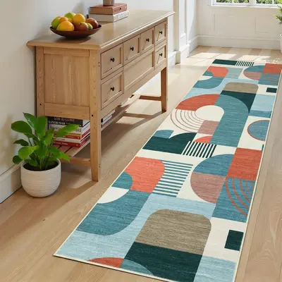 Garvee Boho Geometric Runner Rug – Soft Low Pile, Washable, Non-Slip Hallway Carpet for Bedroom, Kitchen, Laundry, Entryway...