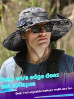 Outdoor Wide Brim Sun Hat with 2 Solar Fan Sun Bucket Hat for Men Women UPF 50+ Bucket Fishing & Beach Hat with Fan Built in