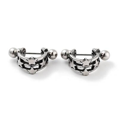 Star 316 Surgical Stainless Steel Shield Barbell Hoop Earrings
