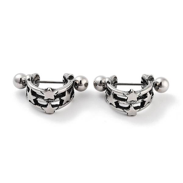 Star 316 Surgical Stainless Steel Shield Barbell Hoop Earrings