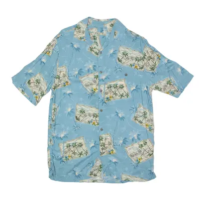 BATIK BAY Hawaiian Shirt Blue Short Sleeve Mens S