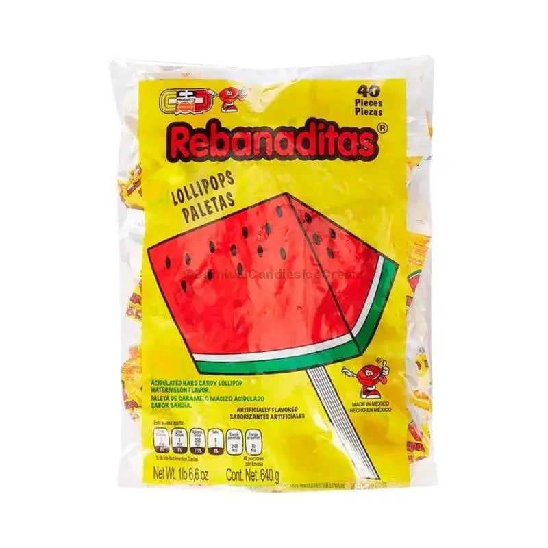 Vero Rebanaditas Watermelon No Chili Lollipop (40 Count) Mexican Candy, Sweet Snack Bonbon Candies, Dulces Mexicanos