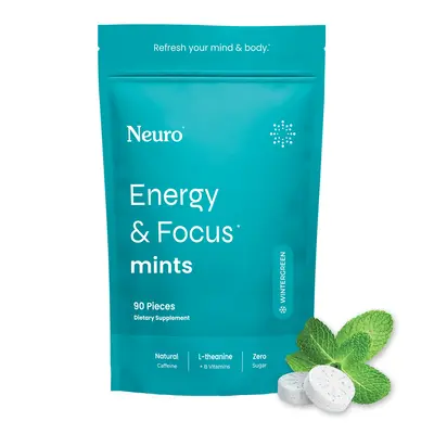 Neuro Energy Caffeine Mints (90 Pieces) - Sugar-Free Nootropic Mints for Energy & Focus with L-theanine, Natural Caffeine, Vi...