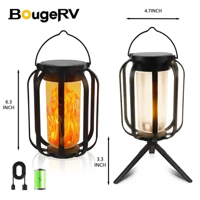 【BougeRV  9-inch Solar Lantern Outdoor Light with Base】 - Waterproof Flickering Flame Effect for Patio, Garden, and Room ...