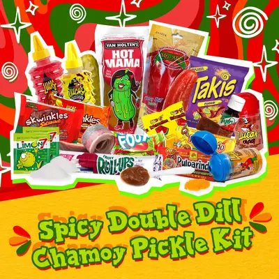 Spicy Double Dill Chamoy Pickle Kit with Hot Mama Pickle and Chamoy Pickle Instant Sour and Fruit Snack