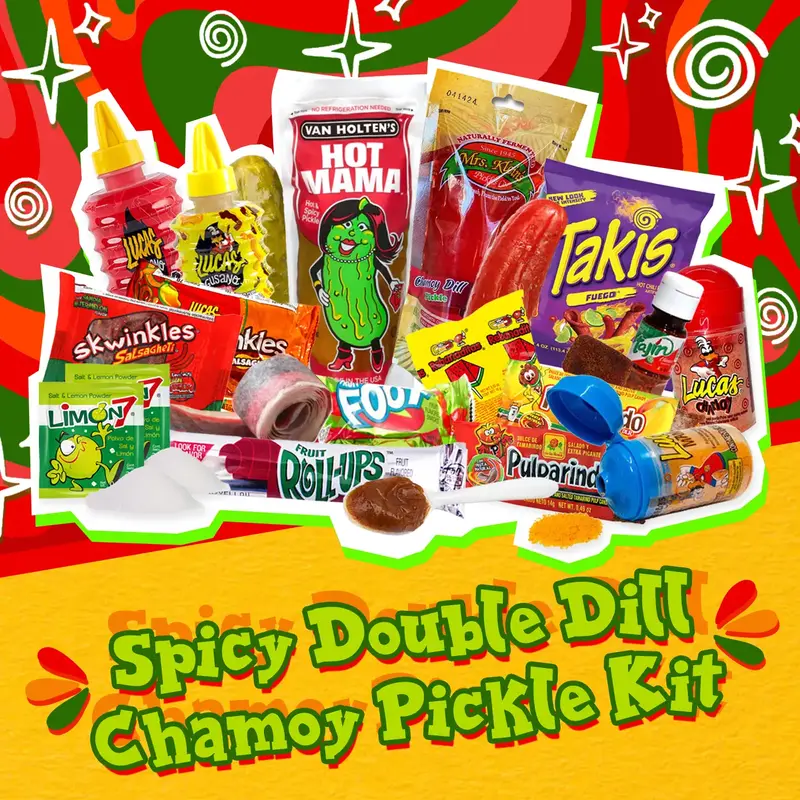 Spicy Double Dill Chamoy Pickle Kit with Hot Mama Pickle and Chamoy Pickle Instant Sour and Fruit Snack