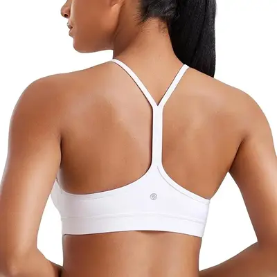 CRZ YOGA Butterluxe Womens Y Back Sports Bra - Padded Racerback Low impact Spaghetti Thin Strap Workout Yoga Bra