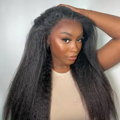 [3 In 1 Half Wig] Half Wig Kinky Straight Flexi-Fit Invisi 3 in 1 Wigs Flip Drawstring Wig 180% Density Glueless Wigs 100% Hu...