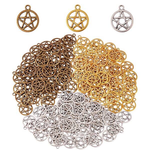 150Pcs 3 Colors Tibetan Style Alloy Wicca Charms