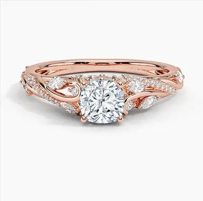 10K Rose Gold 1 to 3.5 CT.T.W. Cushion Cut Lab Created Diamond Floral Engagement Band IGI Certified