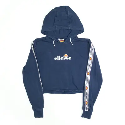 ELLESSE Cropped Navy Blue Pullover Hoodie Womens XXS