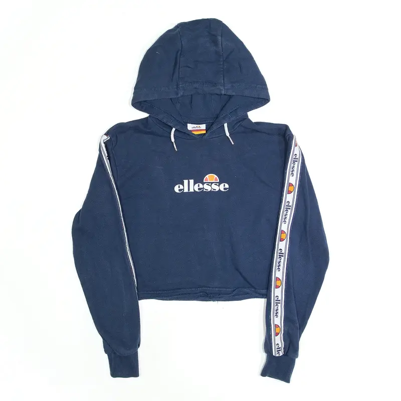 ELLESSE Cropped Navy Blue Pullover Hoodie Womens XXS