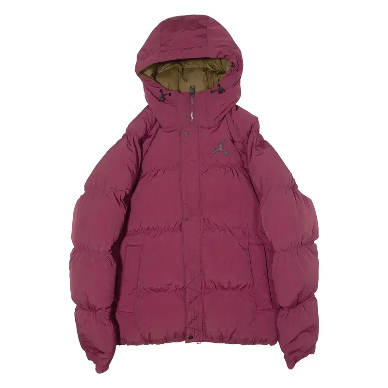 AIR JORDAN Mens Puffer Jacket Maroon Nylon Hooded M