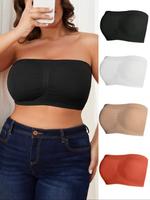 Four-piece High Stretch Soft Invisible Strapless Ruched Bra, No Straps Needed, Perfect with Strapless Wear, Soft and Comfort...