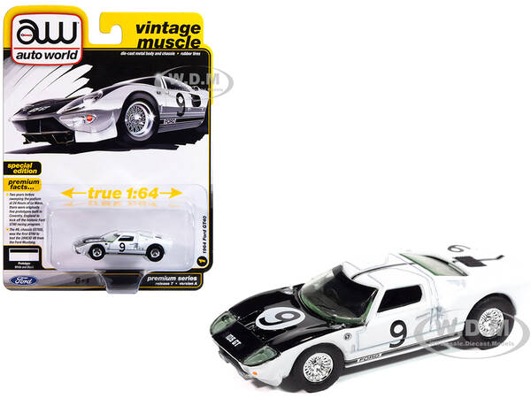 1964 Ford GT40 9 White with Black Hood and Stripes \