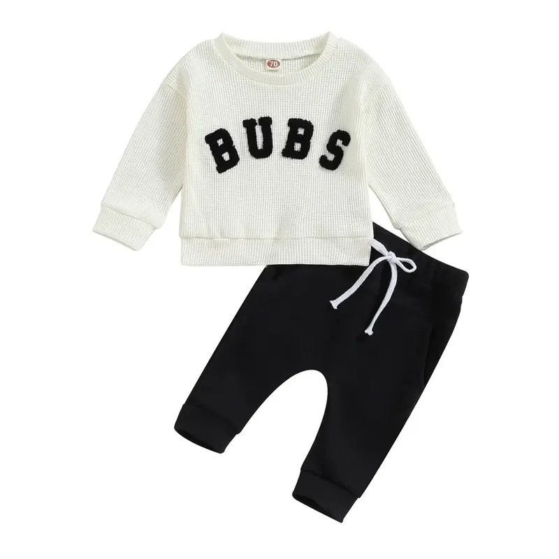 Toddler Baby Boy Fall outfit Bubs Letter Embroidery Sweatshirt Top Elastic Pants Set Cute 2pcs Winter Clothes